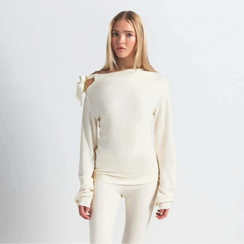 SKIMS CLOUD OFF THE SHOULDER TOP ECRU XS - Picture 4 of 6
